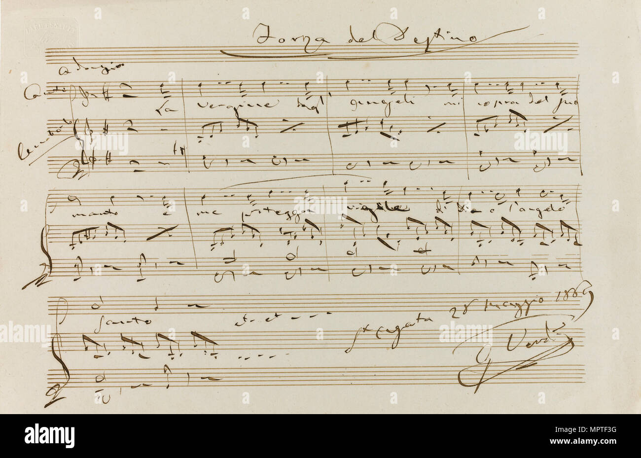 Citazione musicale da la forza del destino, Sant'Agata, il 28 maggio 1869, 1869. Foto Stock