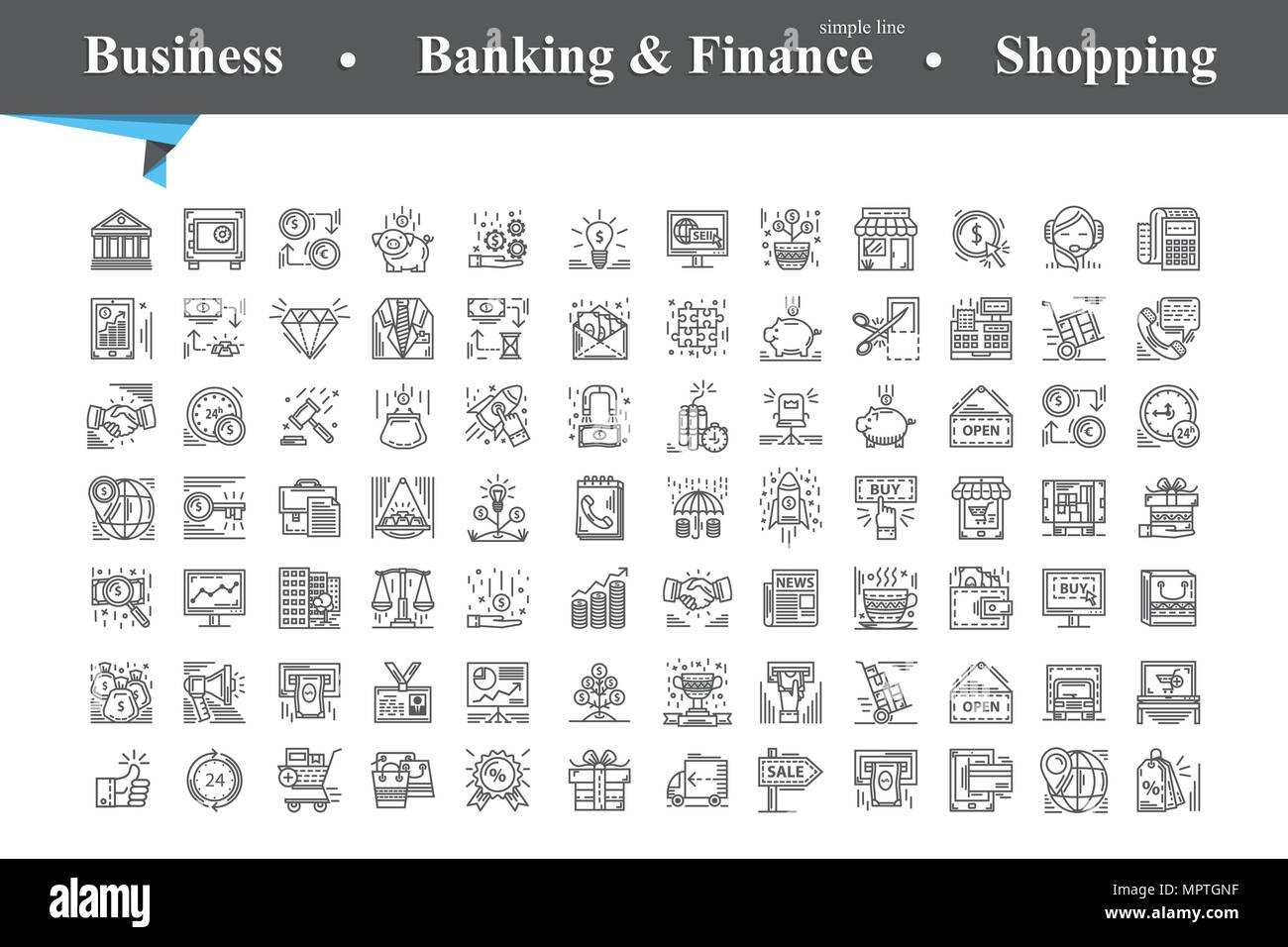 Moderno della linea sottile set di icone per il business ,economica,lo sviluppo, banca, finanza,shopping.lineare simboli trendy set.Qualità Premium Simbolo di contorno c Illustrazione Vettoriale