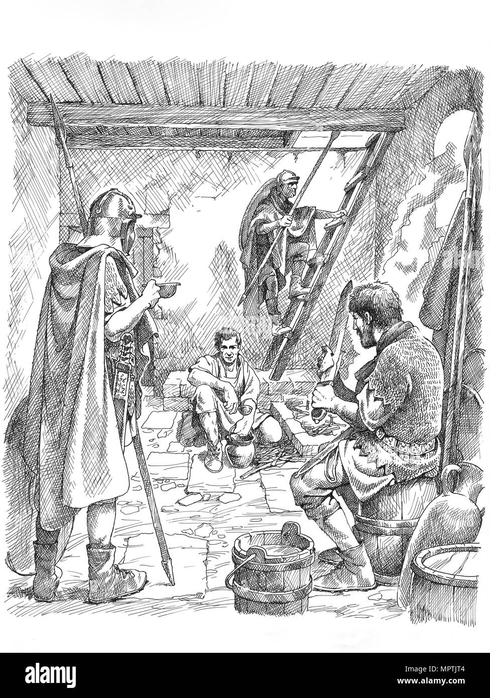 La vita all interno di una torretta sul vallo di Adriano, II o III secolo (C1985-c2000). Artista: Filippo Corke. Foto Stock