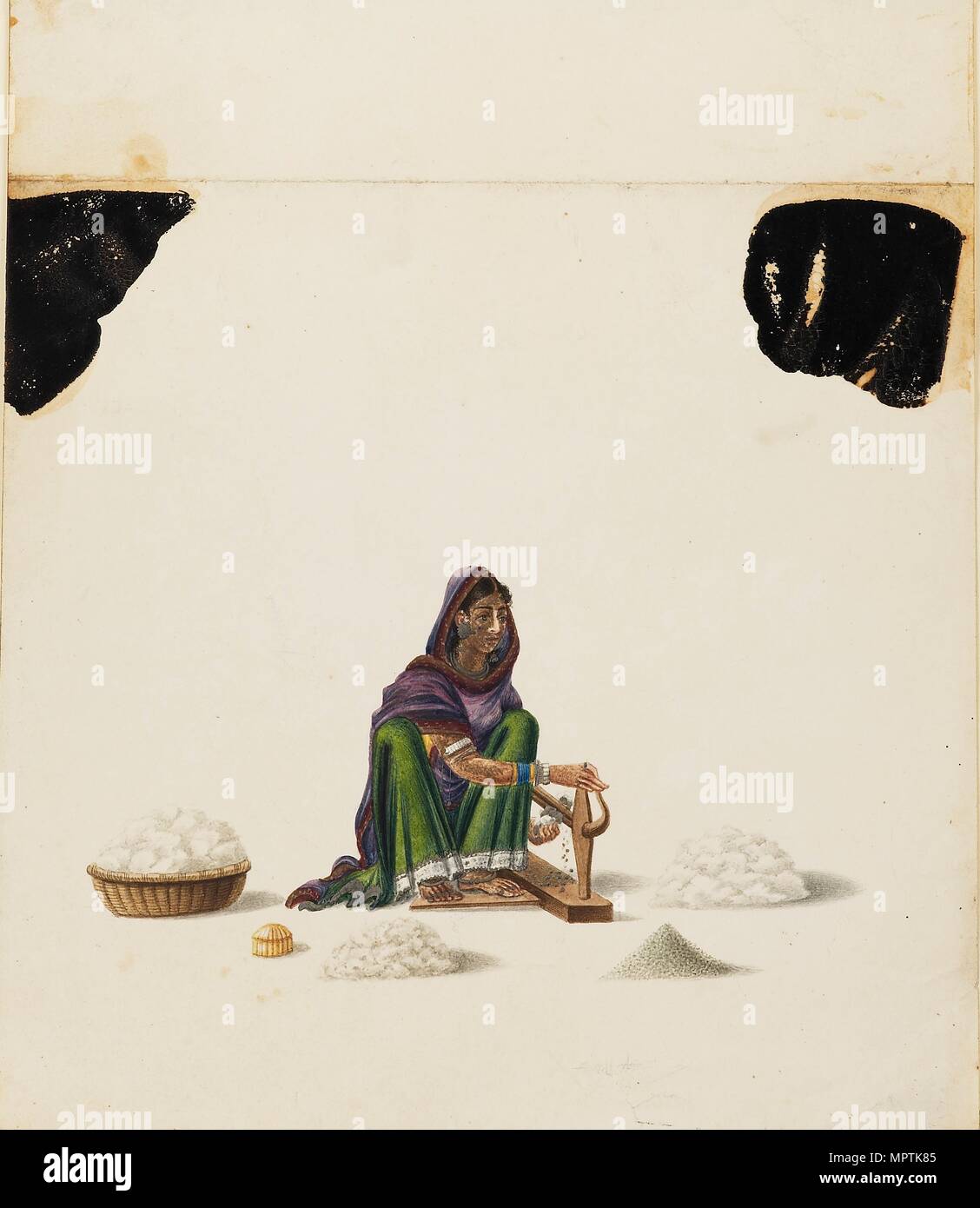 Femmina impresa di sgranatura del cotone, 1840-1850. Artista: sconosciuto. Foto Stock