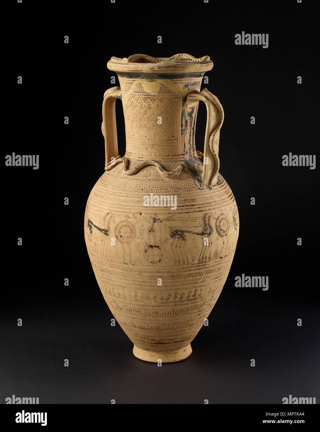 Attico geometrico collo-anfora, 8-VII secolo A.C. Artista: Arazzo Workshop. Foto Stock