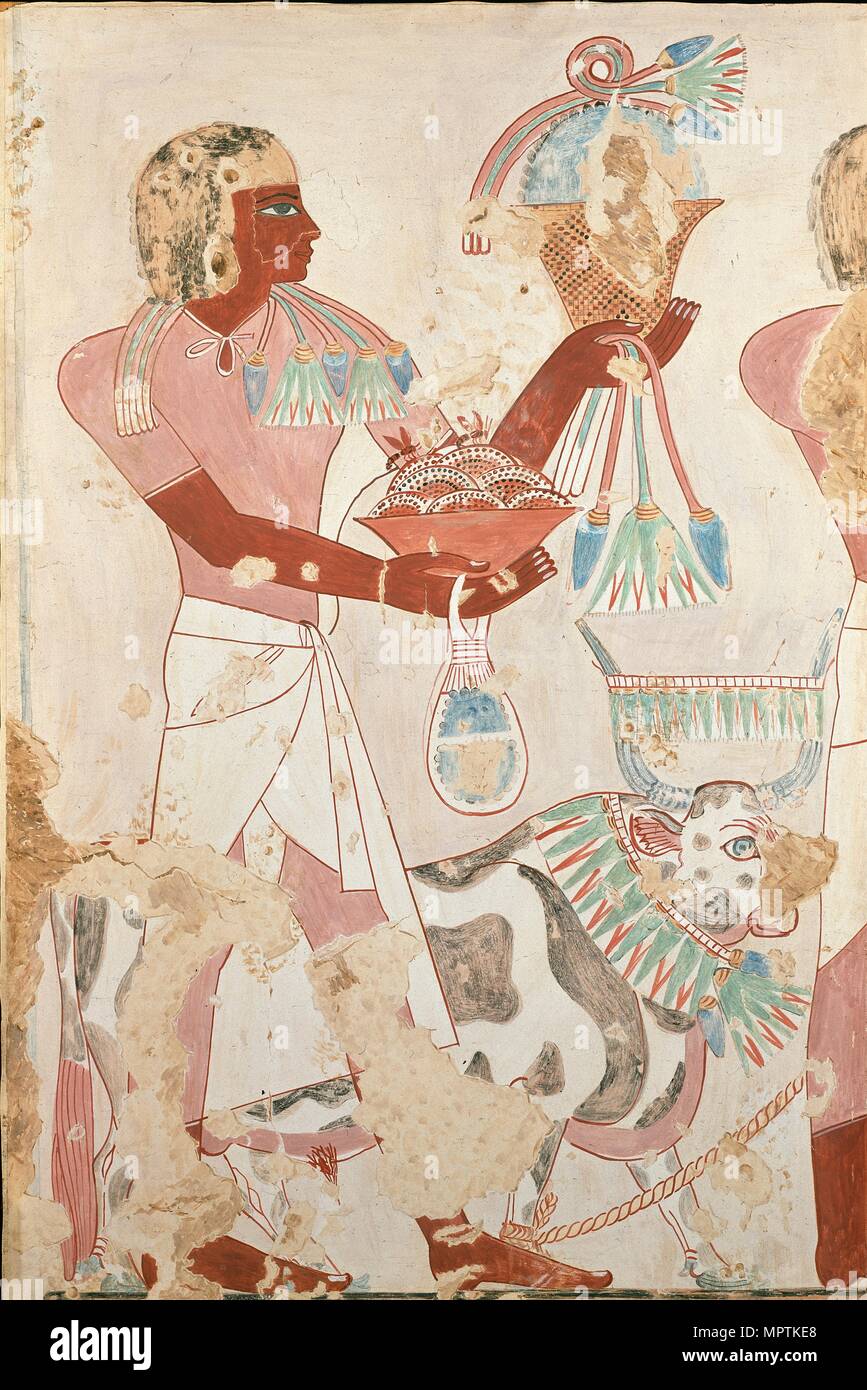 Copia del dipinto da privato tomba 101 di Thenro, Tebe (I, 1, 214-215), XX secolo. Artista: Anna (Nina) Macpherson Davies. Foto Stock