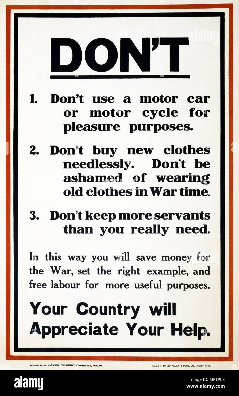 WW1 poster attraente per il pubblico per sostenere lo sforzo di guerra essendo frugale, 1917. Foto Stock