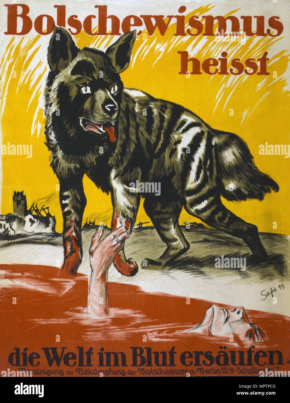 Poster rilasciato dall'Associazione per la lotta contro il bolscevismo, 1919. Foto Stock