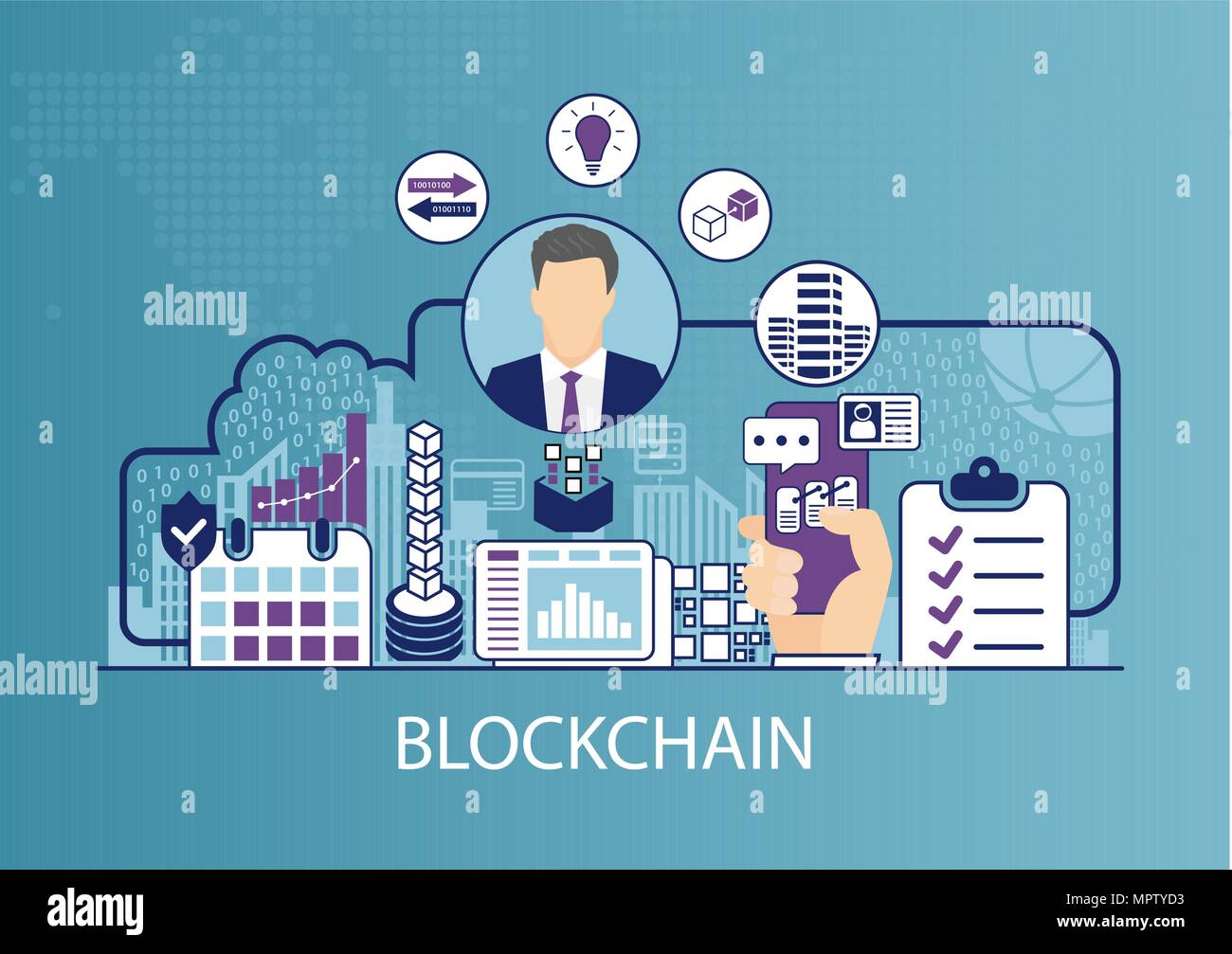 Concetto Blockchain come business illustrazione vettoriale Illustrazione Vettoriale