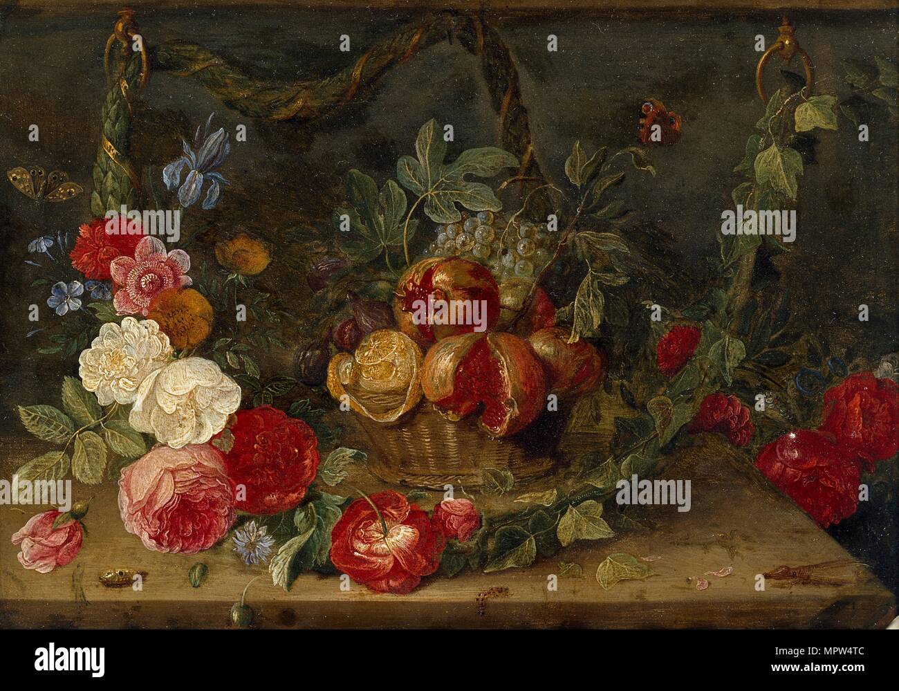 Still-Life decorativi composizione con un cesto di frutta, metà del XVII secolo. Artista: Jan van Kessel. Foto Stock