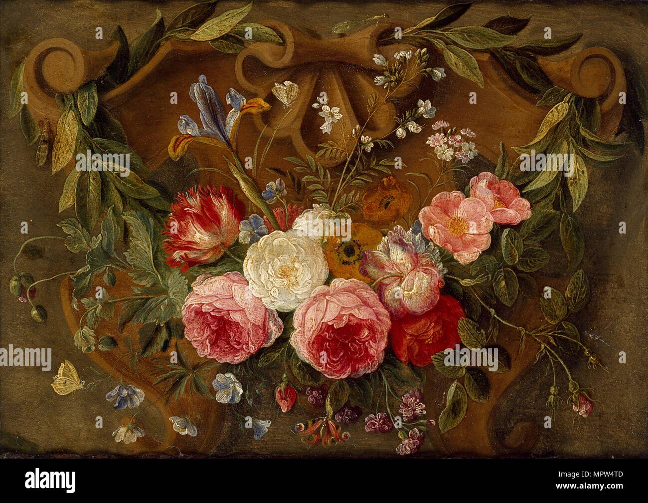 Still-Life decorativi composizione con una ghirlanda di fiori, a metà del XVII secolo. Artista: Jan van Kessel. Foto Stock