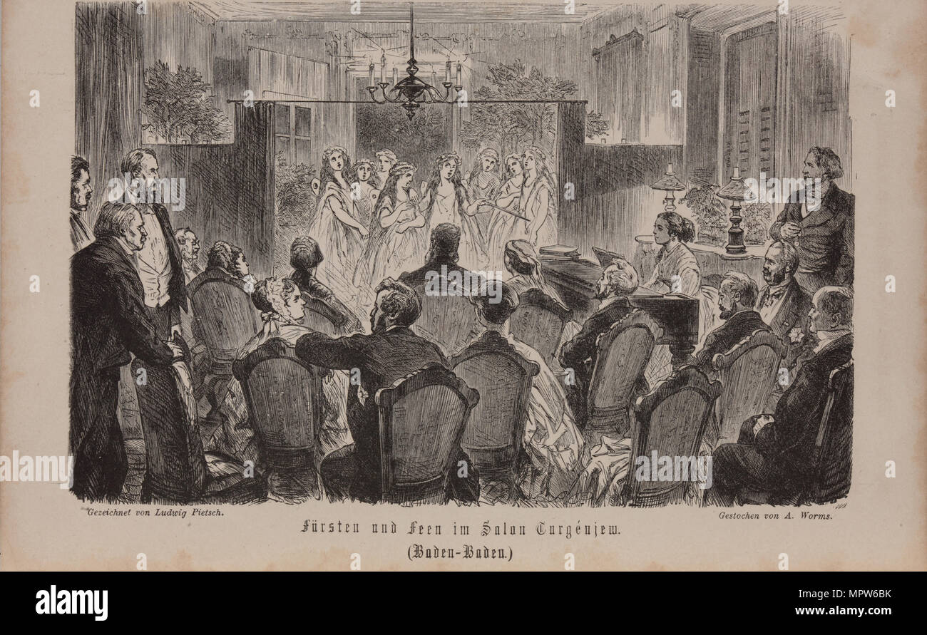 Conteggi e fate in Turgenev's Salon a Baden-Baden. Foto Stock