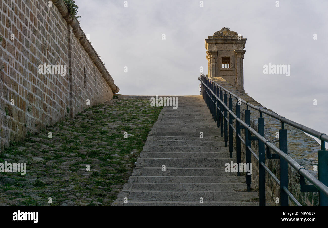 Vecchia città di acro pareti, Israele. Un terreno pesante muraglia difensiva con il cannone avamposti Foto Stock