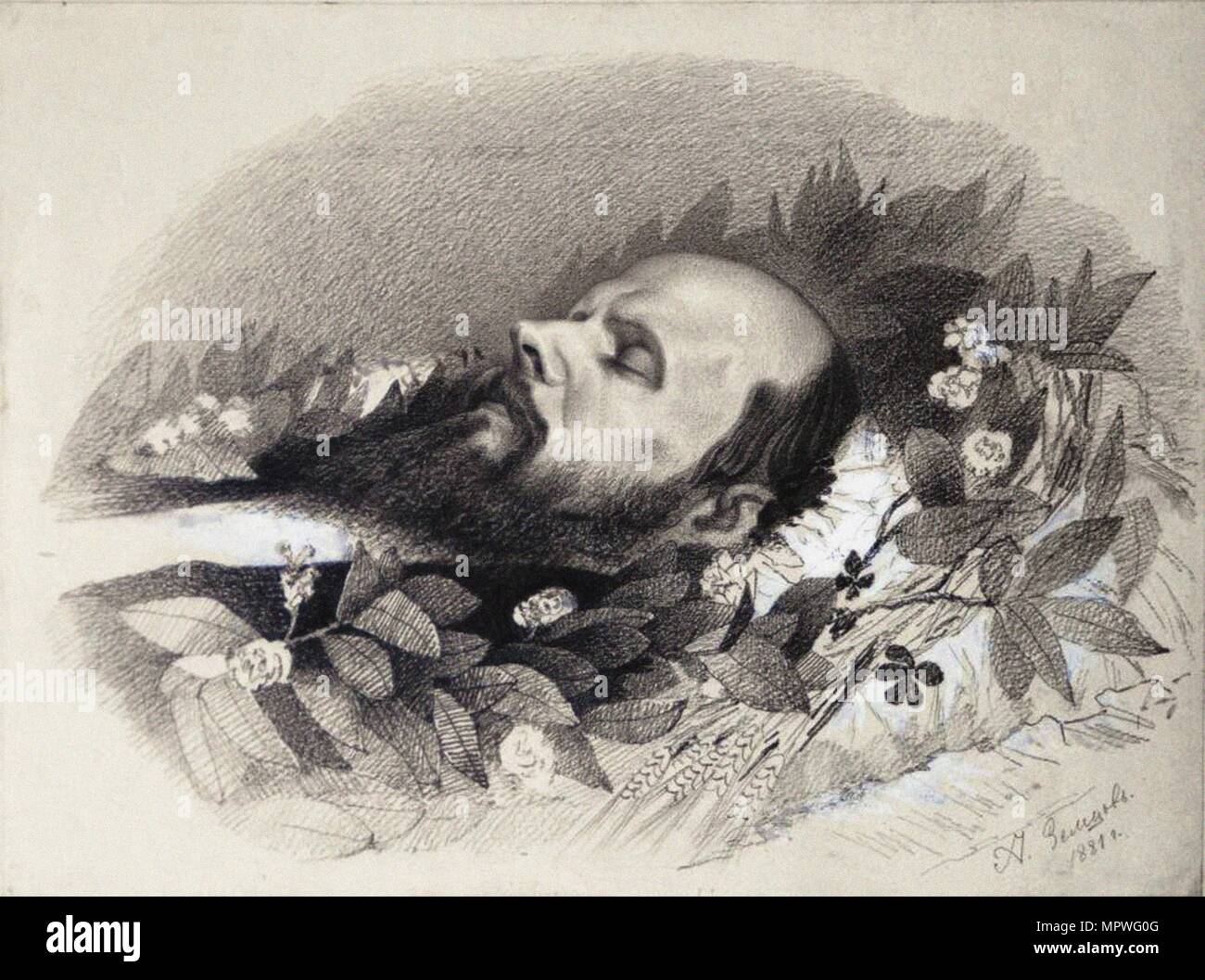 Fëdor Dostoevskij sul letto di morte, 1881. Foto Stock