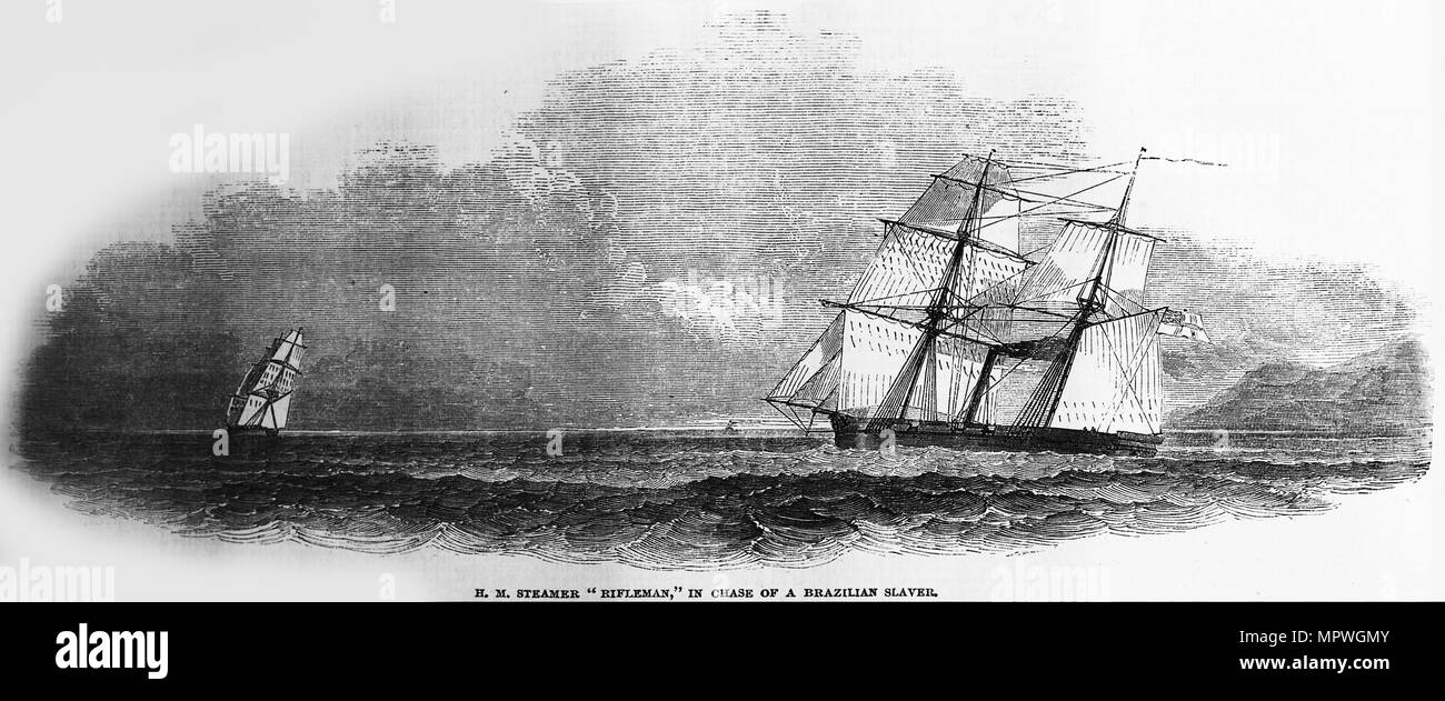 HMS Rifleman inseguendo un brasiliano della nave di schiavi. Da: Illustrated London News, Dicembre 14, 1850 , 1850 Foto Stock