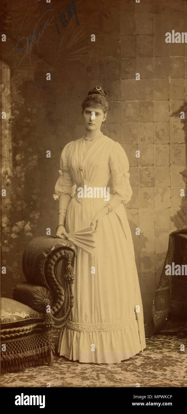 Ritratto di imperatrice Alexandra Fyodorovna della Russia (1872-1918) come Granduchessa, 1889. Foto Stock