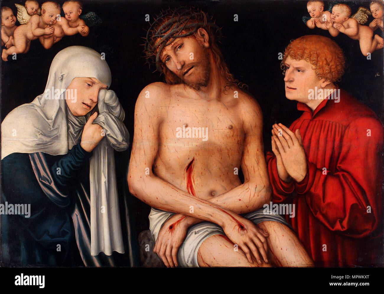Cristo come l uomo dei dolori fiancheggiato dalla Vergine e San Giovanni con gli Angeli, dopo il 1537. Foto Stock
