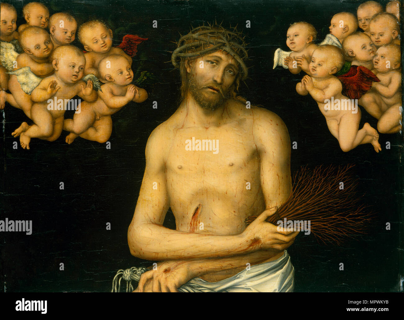 Cristo come l uomo dei dolori fiancheggiata dagli angeli, c.1540. Foto Stock