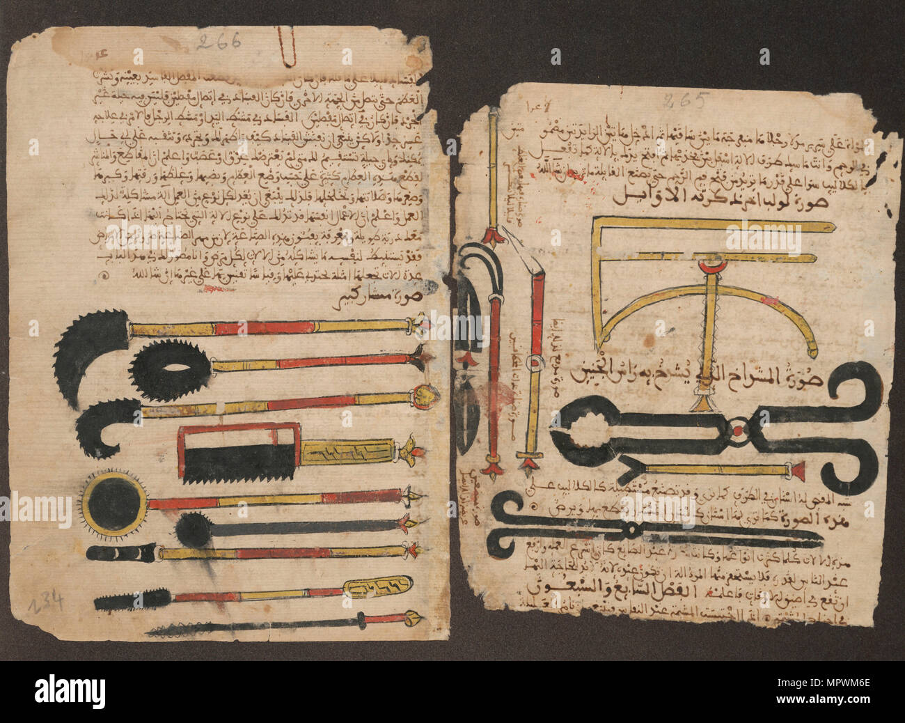 Strumenti chirurgici. Manoscritto di Al-Tasrif (metodo della medicina) da Abulcasis, 1213-1223 ca. Foto Stock