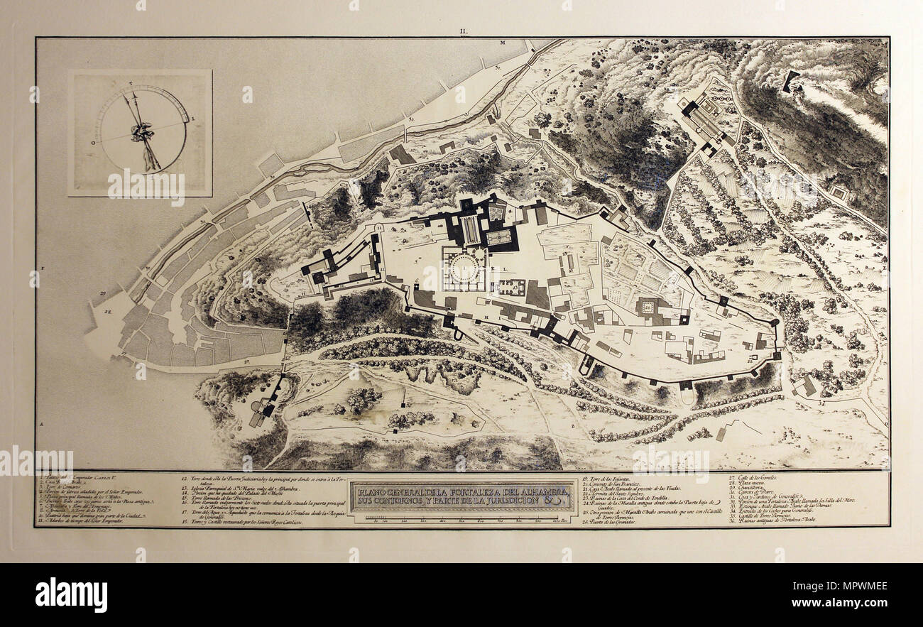 Piano generale della fortezza dell'Alhambra, 1770. Foto Stock