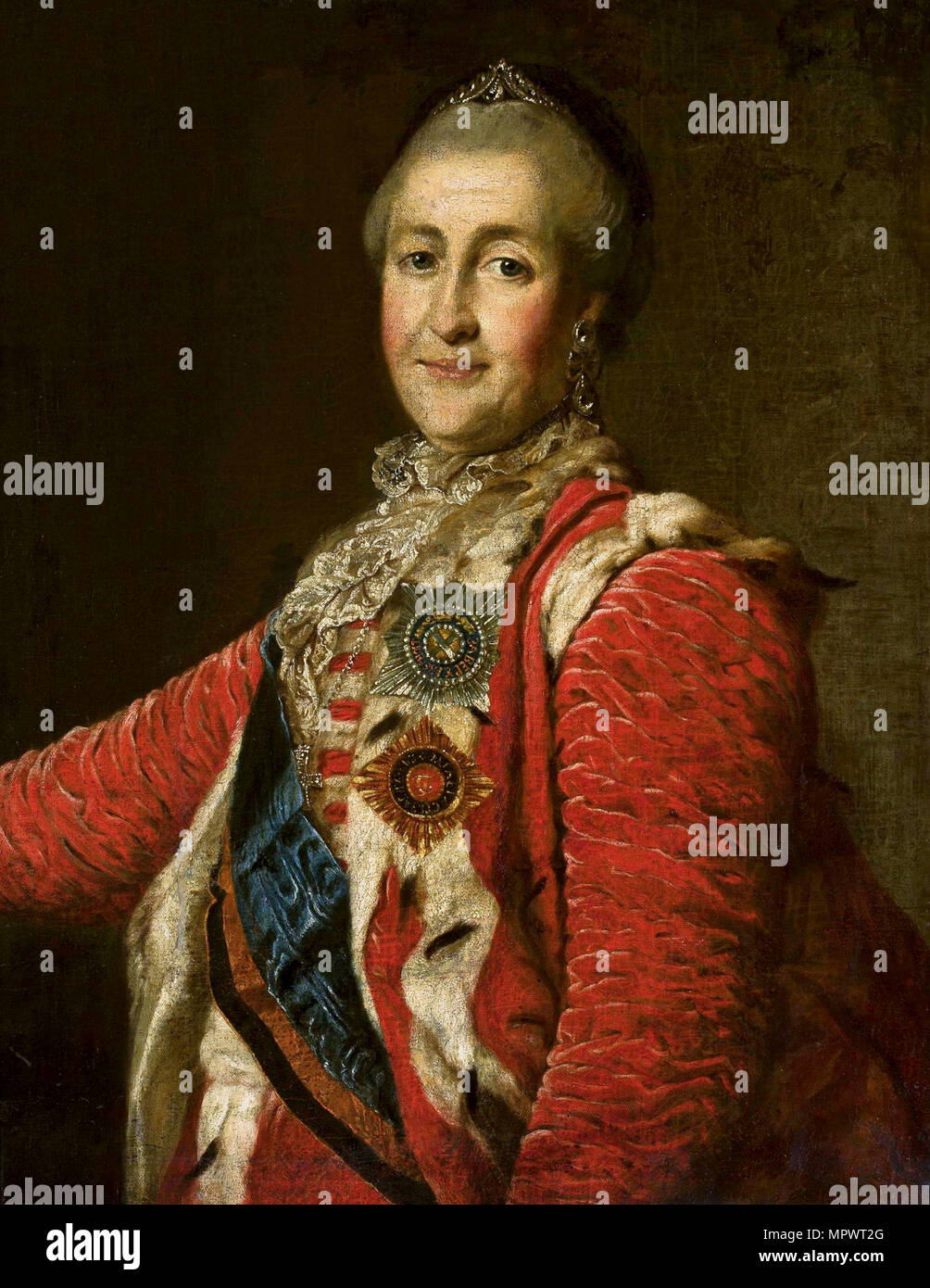 Ritratto di imperatrice Caterina II (1729-1796) in abito rosso, ca 1782. Foto Stock