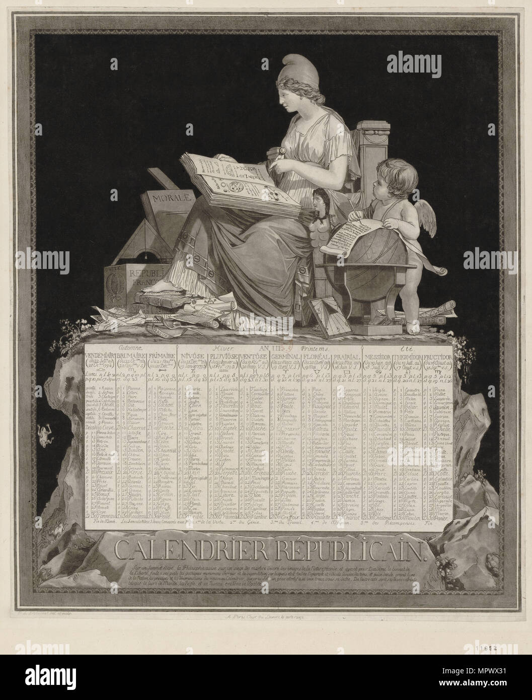 Il Calendario repubblicano francese (Calendario républicain français), 1794. Foto Stock