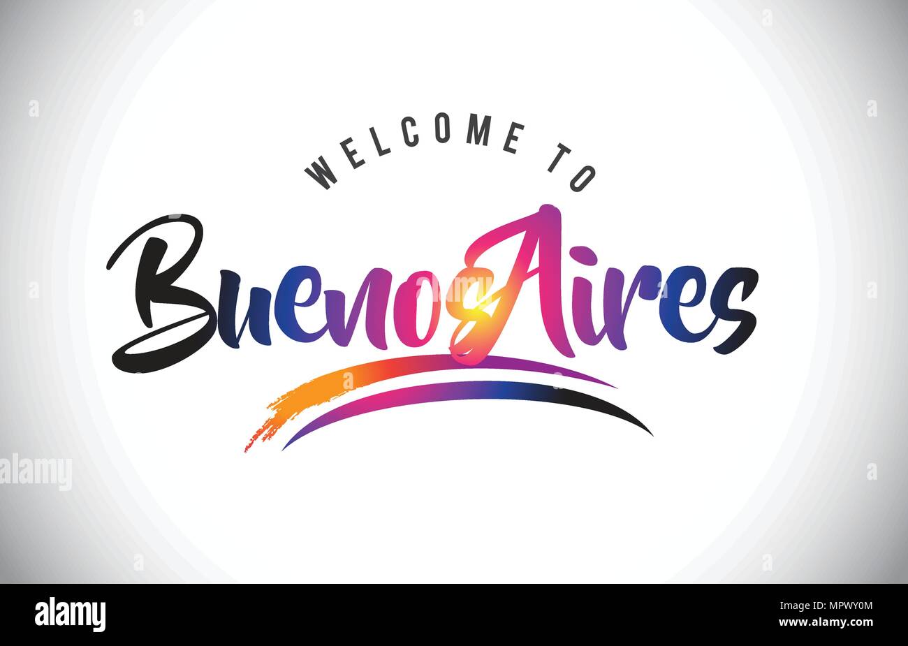 BuenosAires Benvenuti al messaggio in viola vibranti colori moderni illustrazione vettoriale. Illustrazione Vettoriale