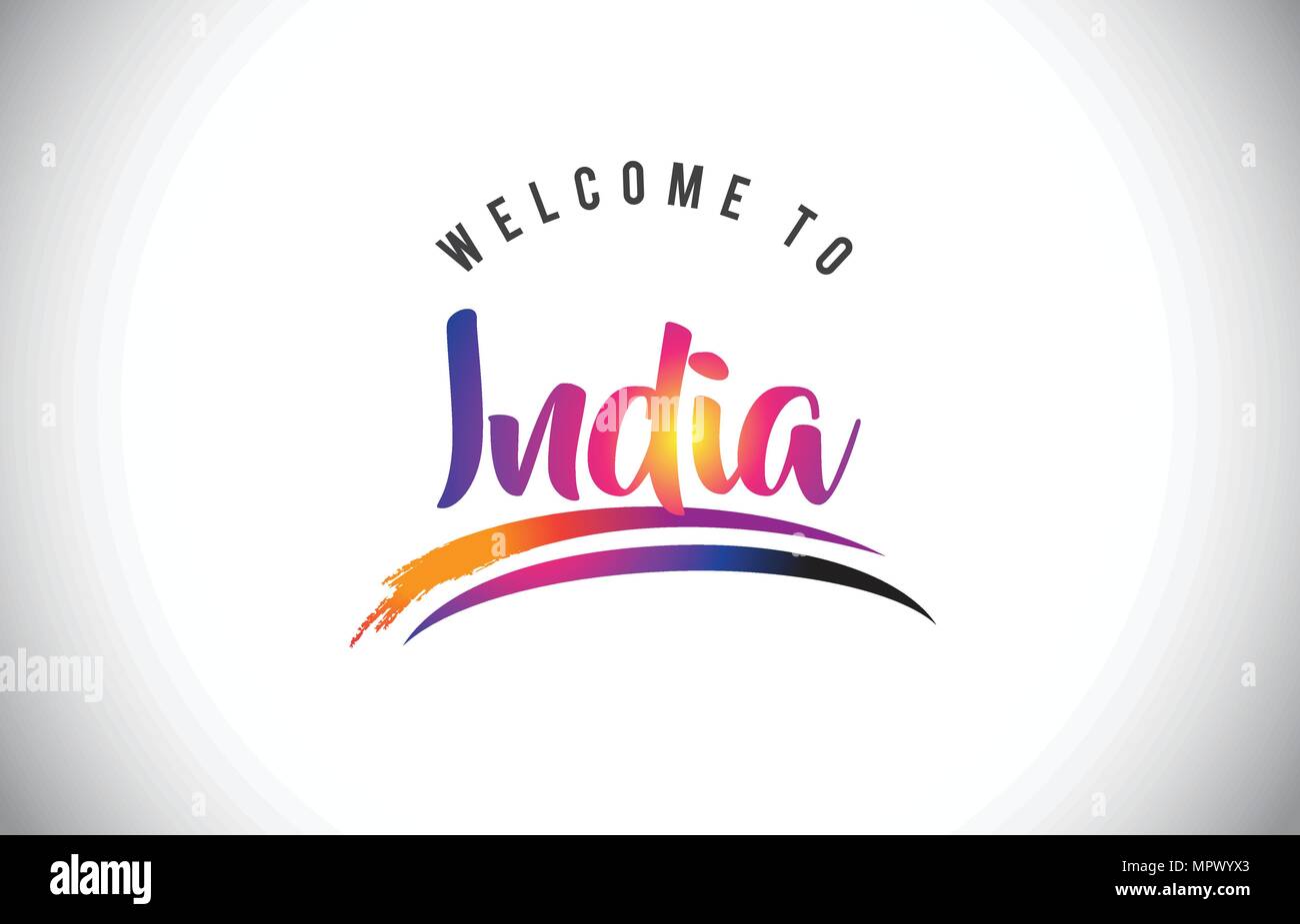 India Benvenuti al messaggio in viola vibranti colori moderni illustrazione vettoriale. Illustrazione Vettoriale
