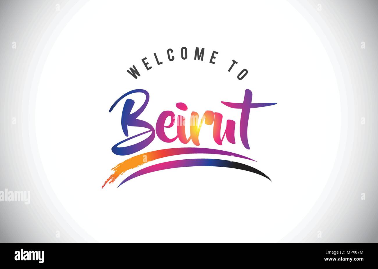 Beirut Benvenuti al messaggio in viola vibranti colori moderni illustrazione vettoriale. Illustrazione Vettoriale