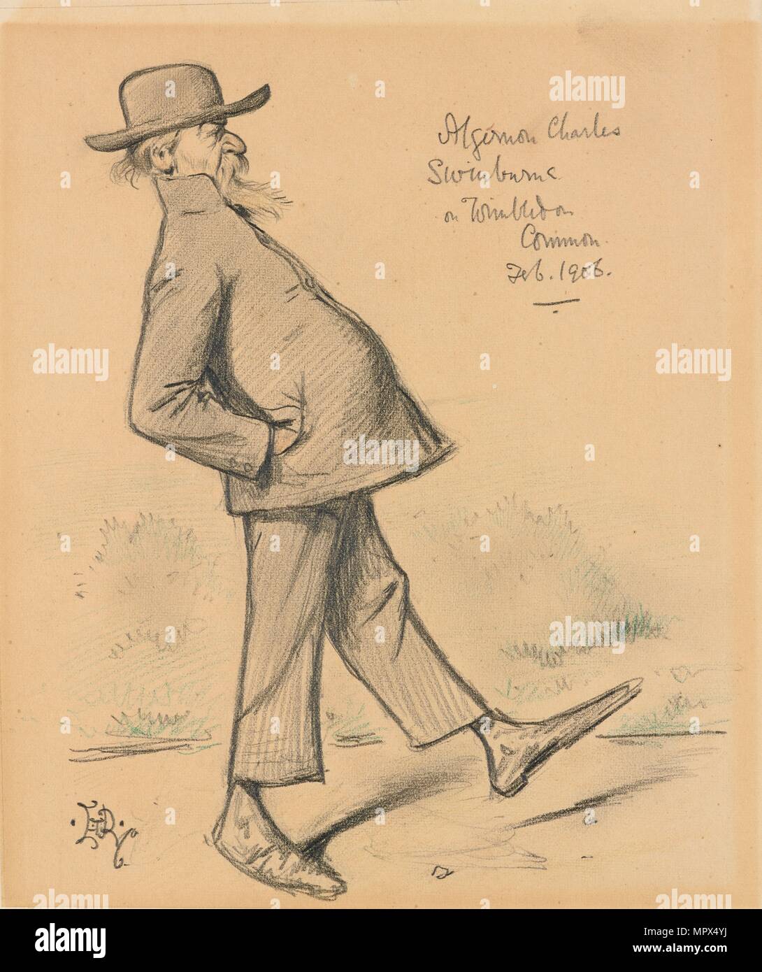 Algernon Charles Swinburne su Wimbledon Common, 1906. Artista: Edward Tennyson Reed. Foto Stock