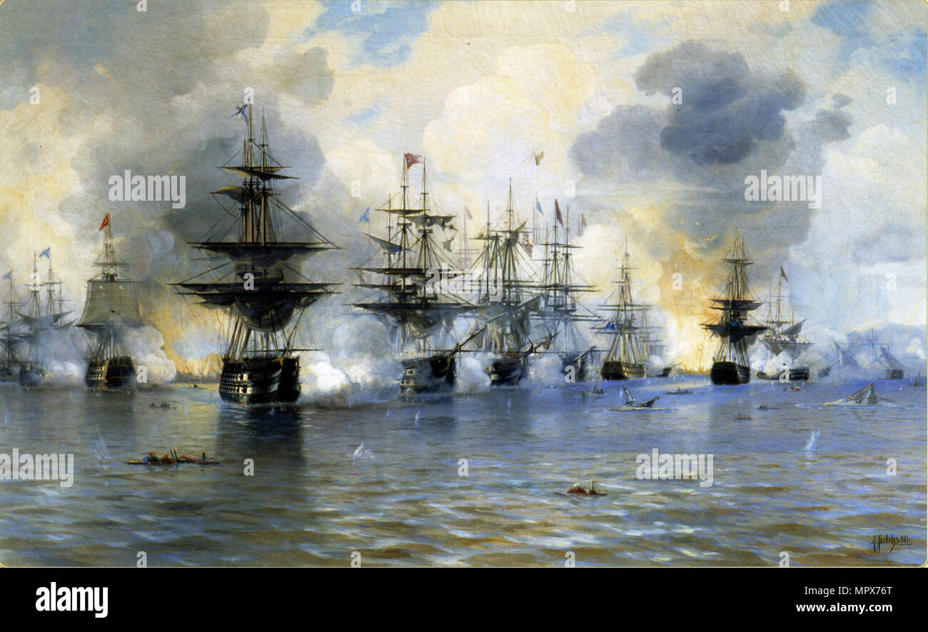 La battaglia navale di Navarino il 20 ottobre 1827, 1888. Foto Stock