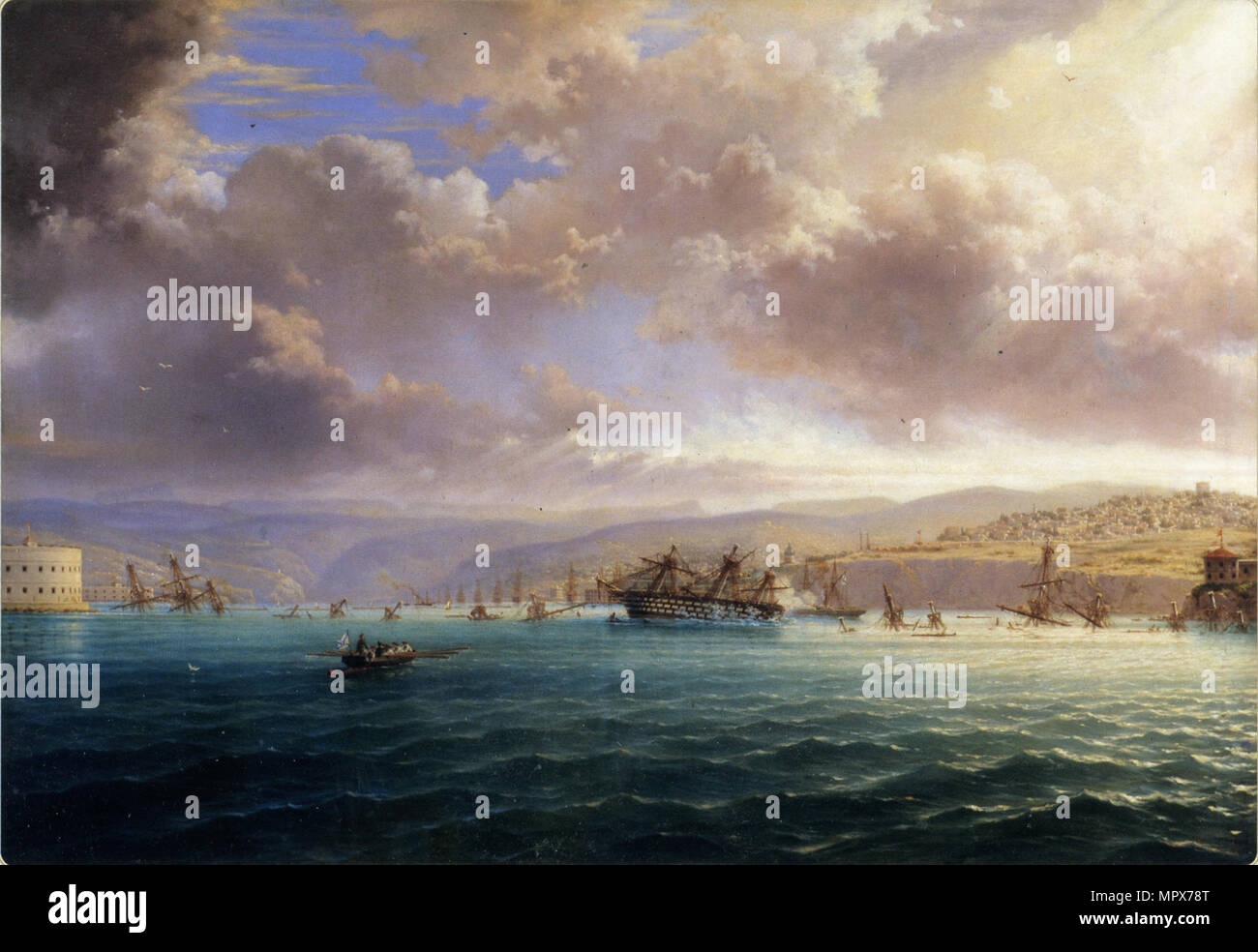 L'auto-affondamento del Mar Nero flotta nella baia di Sevastopol in 1856, 1872. Foto Stock