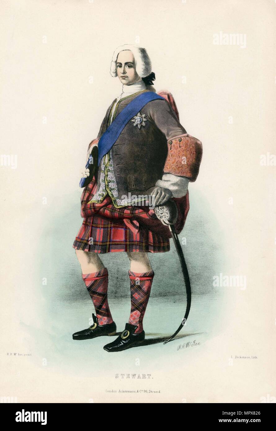 Stewart, dal clan delle Highlands scozzesi, pub. 1845 (Litografia a colori) Foto Stock