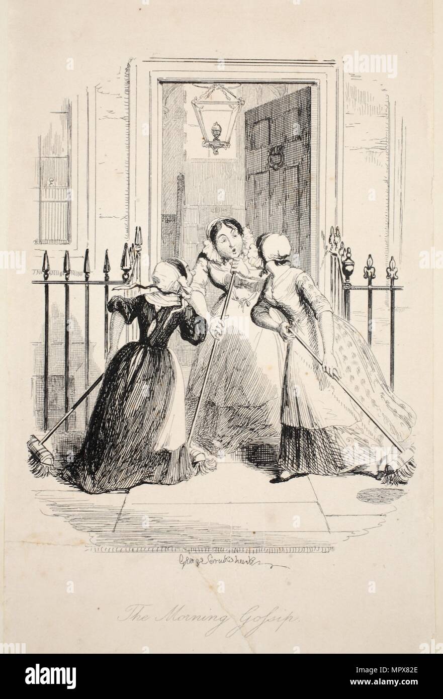 La mattina Gossip,dal più grande piaga della vita, pub. 1847 (incisione) Foto Stock