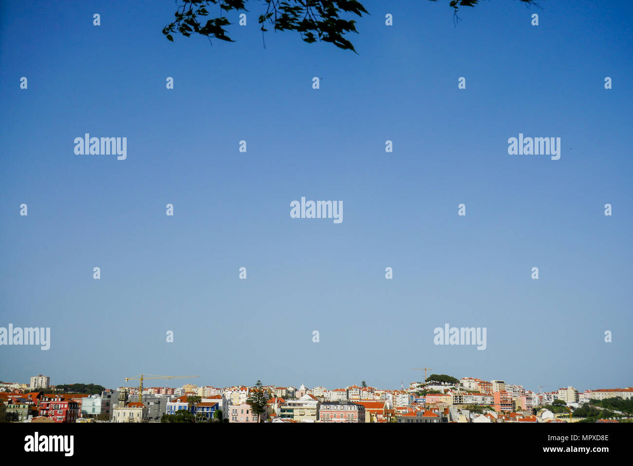 Ampia ciryscape visto da Miradouro de Sao Pedro de Alcantara, Lisbona, Portogallo Foto Stock