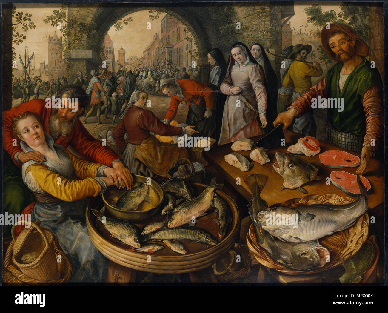 Un mercato del pesce con Ecce Homo, 1570. Foto Stock