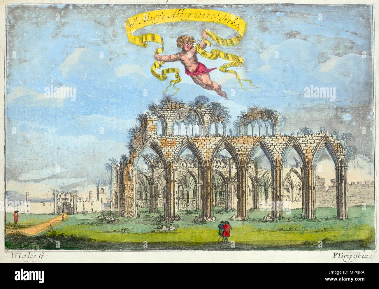 St Mary's Abbey, York, Yorkshire, 1720. Artista: sconosciuto. Foto Stock