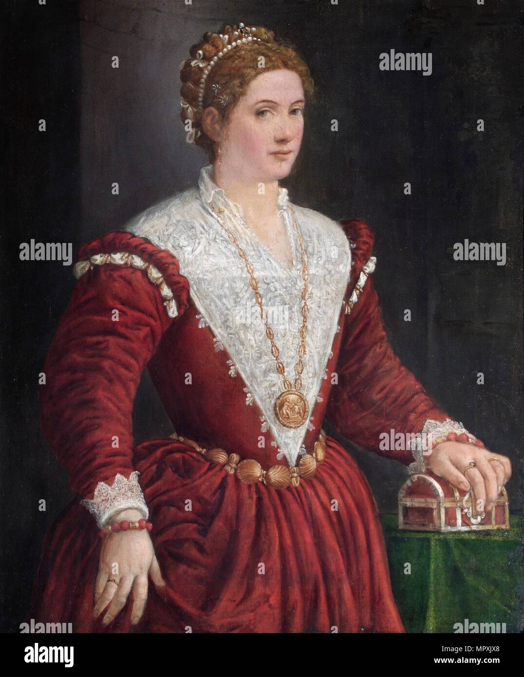 Ritratto di una dama incognita, c1560s. Artista: Scuola Veneziana. Foto Stock