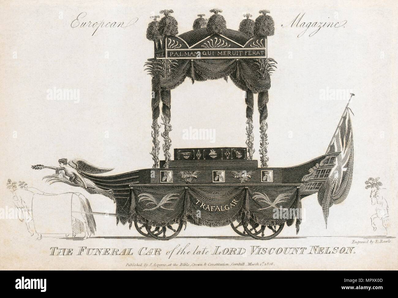 Auto funebre di Ammiraglio Lord Nelson, 1806. Artista: Samuel Rawle. Foto Stock