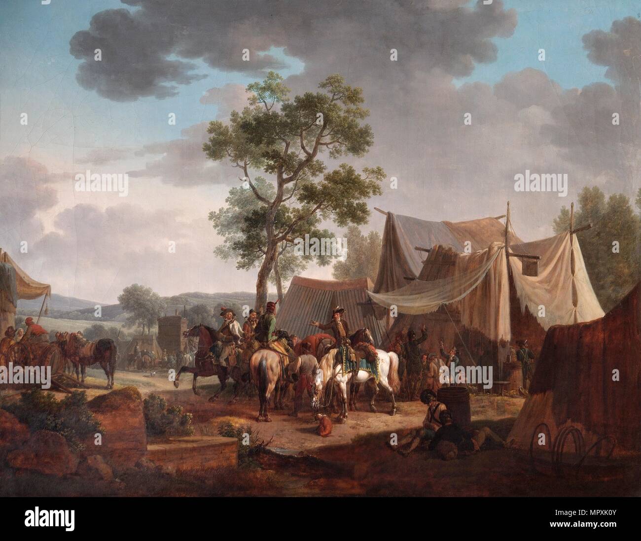 'Un accampamento', 1796. Artista: Jacques Francois Joseph Swebach. Foto Stock