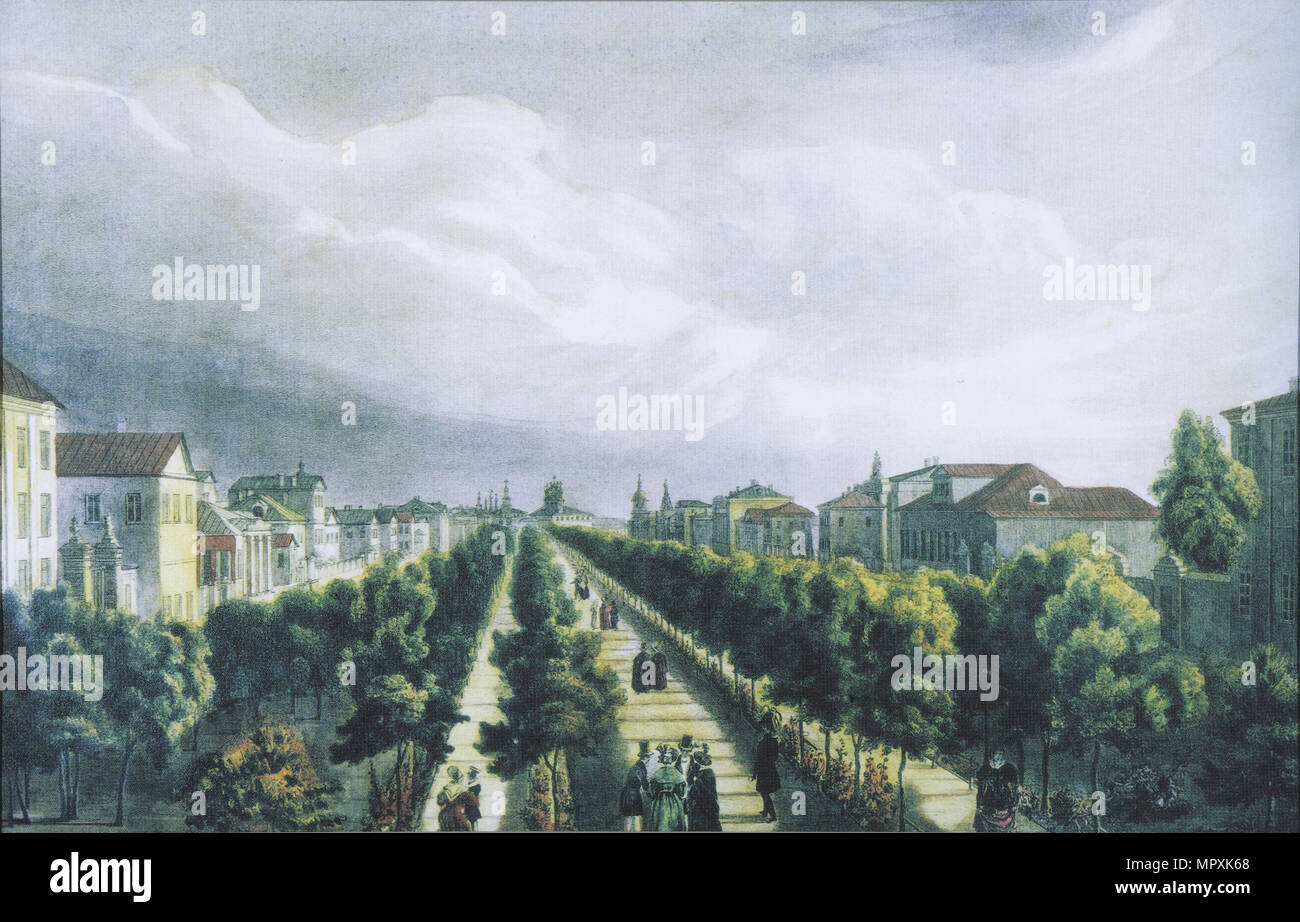 Viale Tverskoi boulevard a Mosca, 1825. Foto Stock