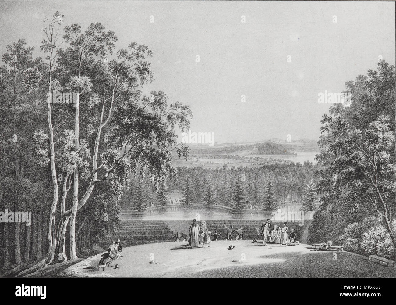 Vista di San Pietroburgo dal Parnas Hill in Pargolovo, 1833. Foto Stock