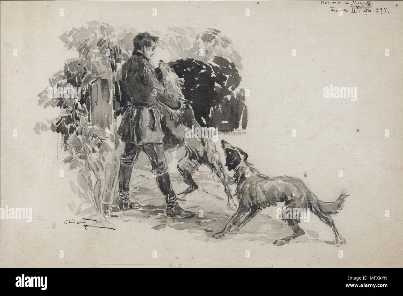 Nikolai Rostov a caccia. Illustrazione per il romanzo di Guerra e Pace di Leo Tolstoj, 1911. Foto Stock
