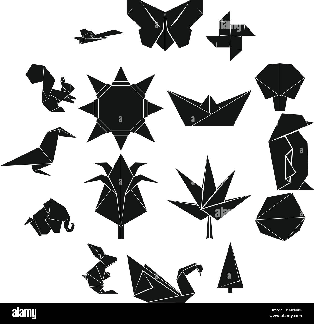 Origami set di icone, stile semplice Illustrazione Vettoriale