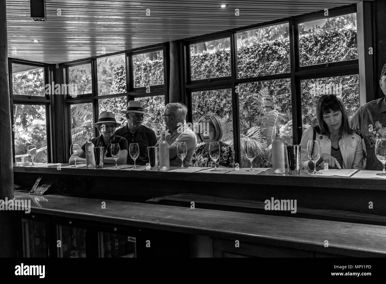 Swan Valley, Australia -- Febbraio 7, 2018 -- una degustazione di vino nella Valle di Swan al di fuori di Perth. Solo uso editoriale. Foto Stock