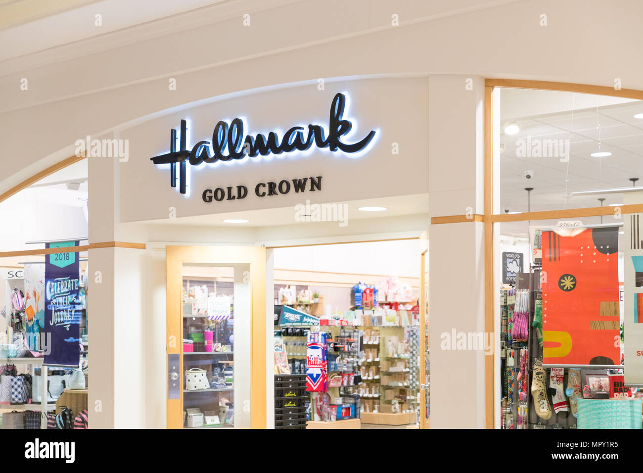 Philadelphia, Pennsylvania, 21 maggio 2018:Hallmark sollevato segno shopfront Foto Stock