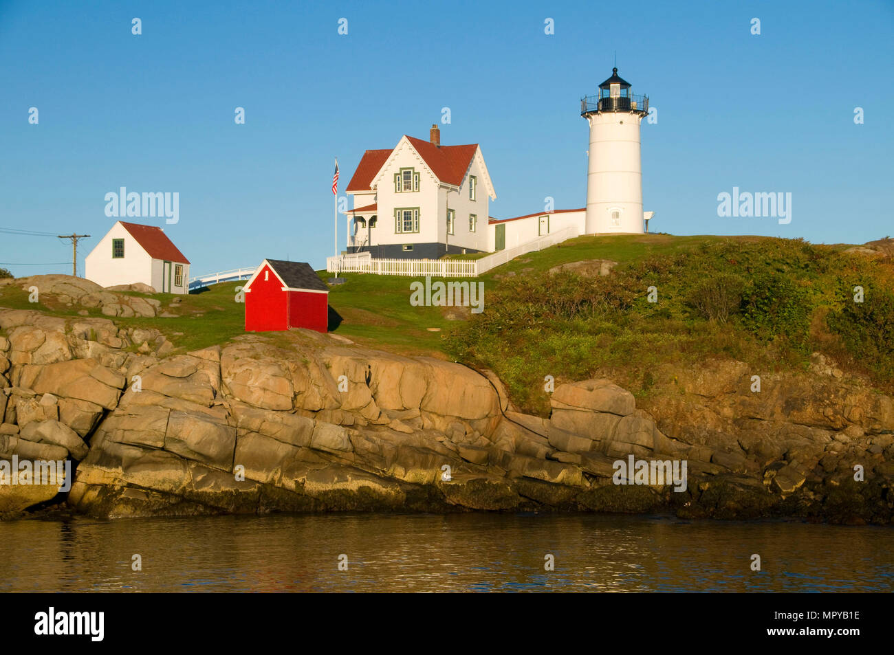 Nubble faro, Cape Neddick Stazione di luce, Sohier Park, York Beach, Maine Foto Stock