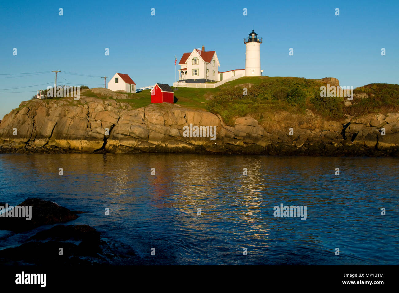 Nubble faro, Cape Neddick Stazione di luce, Sohier Park, York Beach, Maine Foto Stock