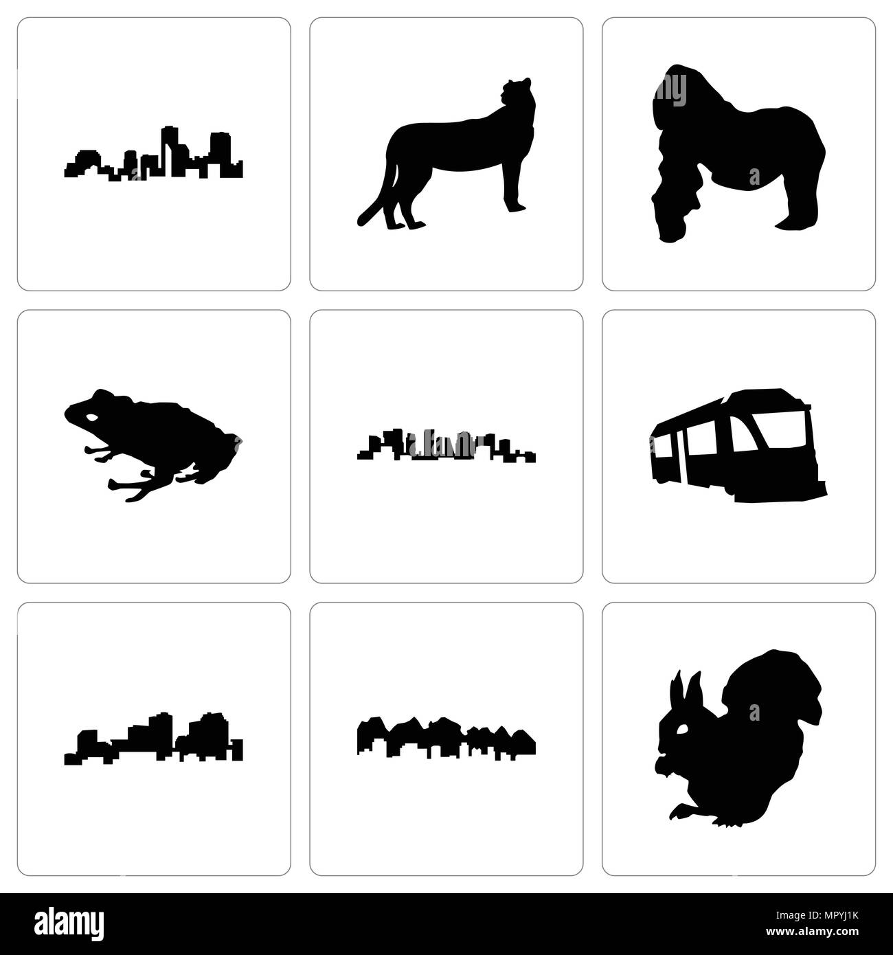 Set di 9 semplici icone modificabile come utah, Louisiana, treno, Norvegia, rana, gorilla, ghepardo, può essere usato per il mobile, web Illustrazione Vettoriale