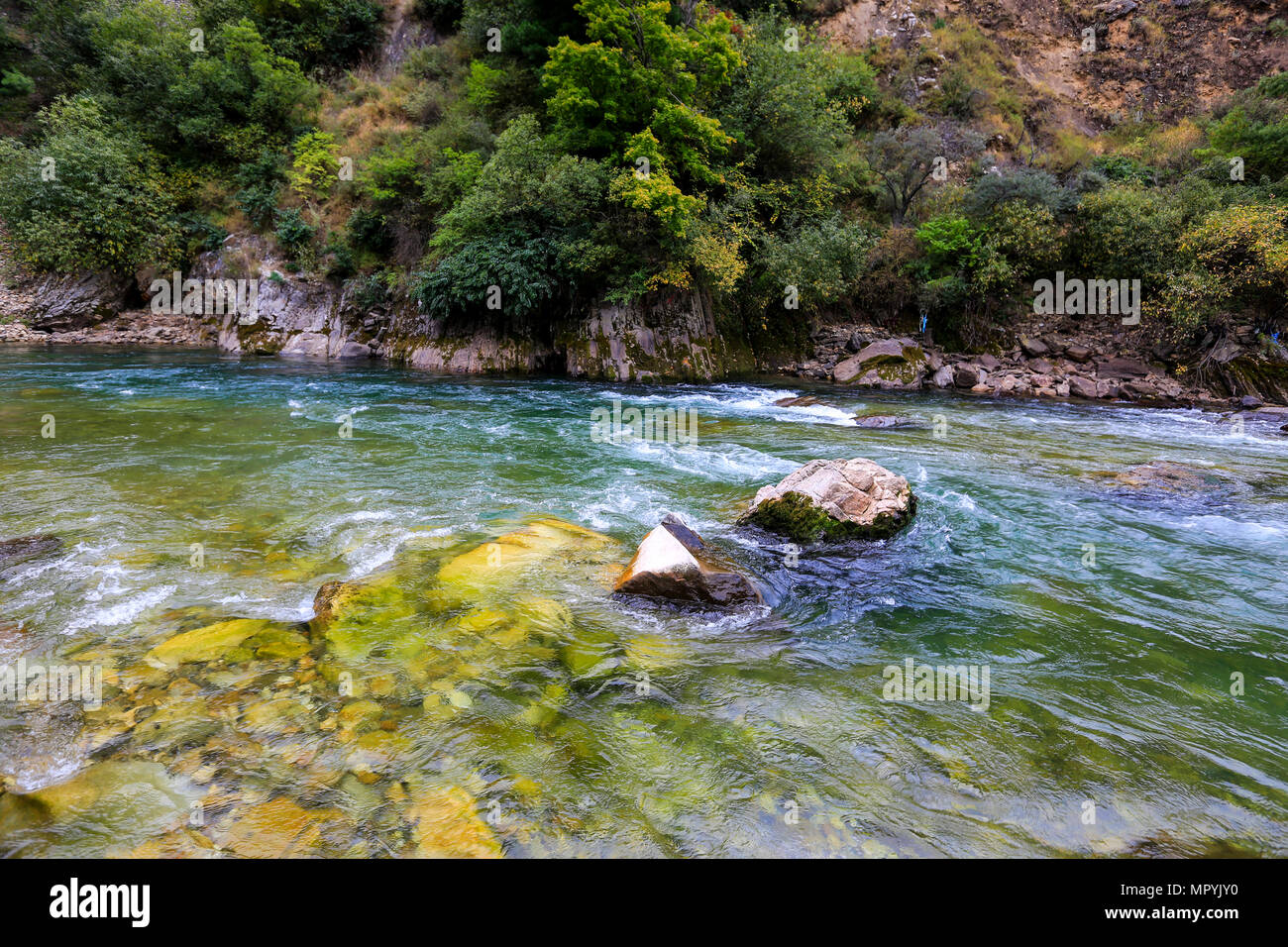 Paro Chhu o Paro River a paro in Bhutan. Foto Stock