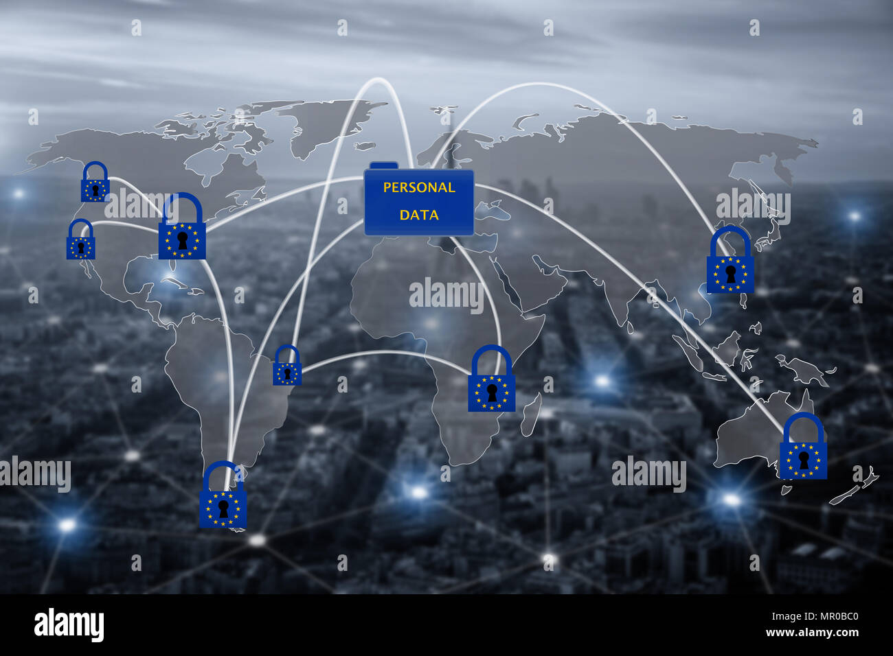Lucchetto sulla mappa dell'UE, che simboleggiano i generali dell Unione europea in materia di protezione dei dati o di regolamento il PILR. Progettato per armonizzare le leggi sulla privacy dei dati in tutta l'Europa. Foto Stock