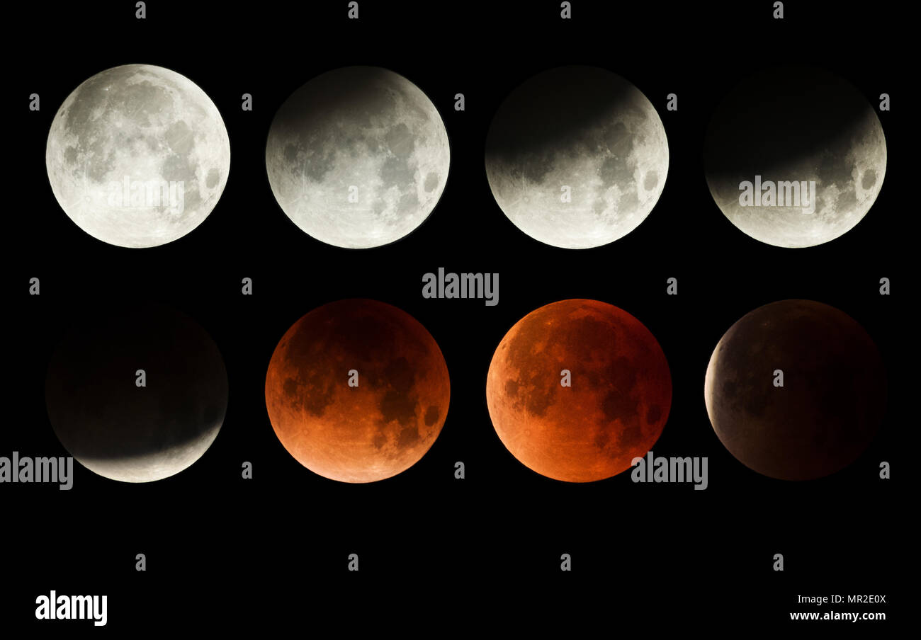Serie di lunar eclissi di luna con luna di sangue Foto Stock