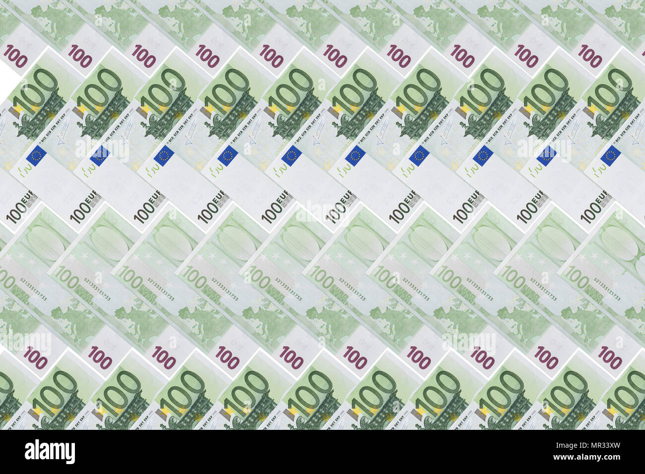 Sfondo astratto collage di denaro e di valuta o di banconote di centinaia di euro closeup Foto Stock