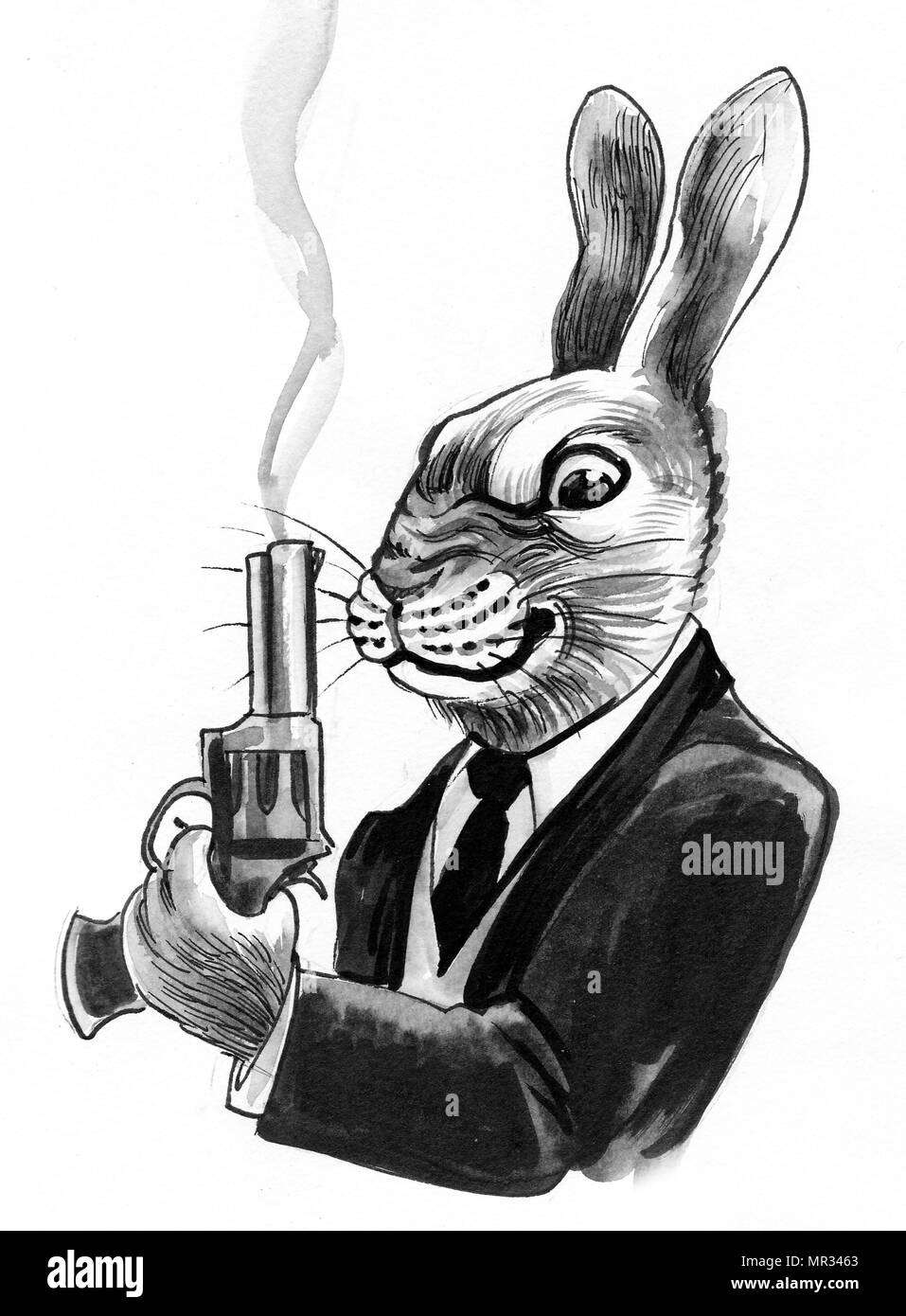 Coniglio con una pistola fumante Foto Stock
